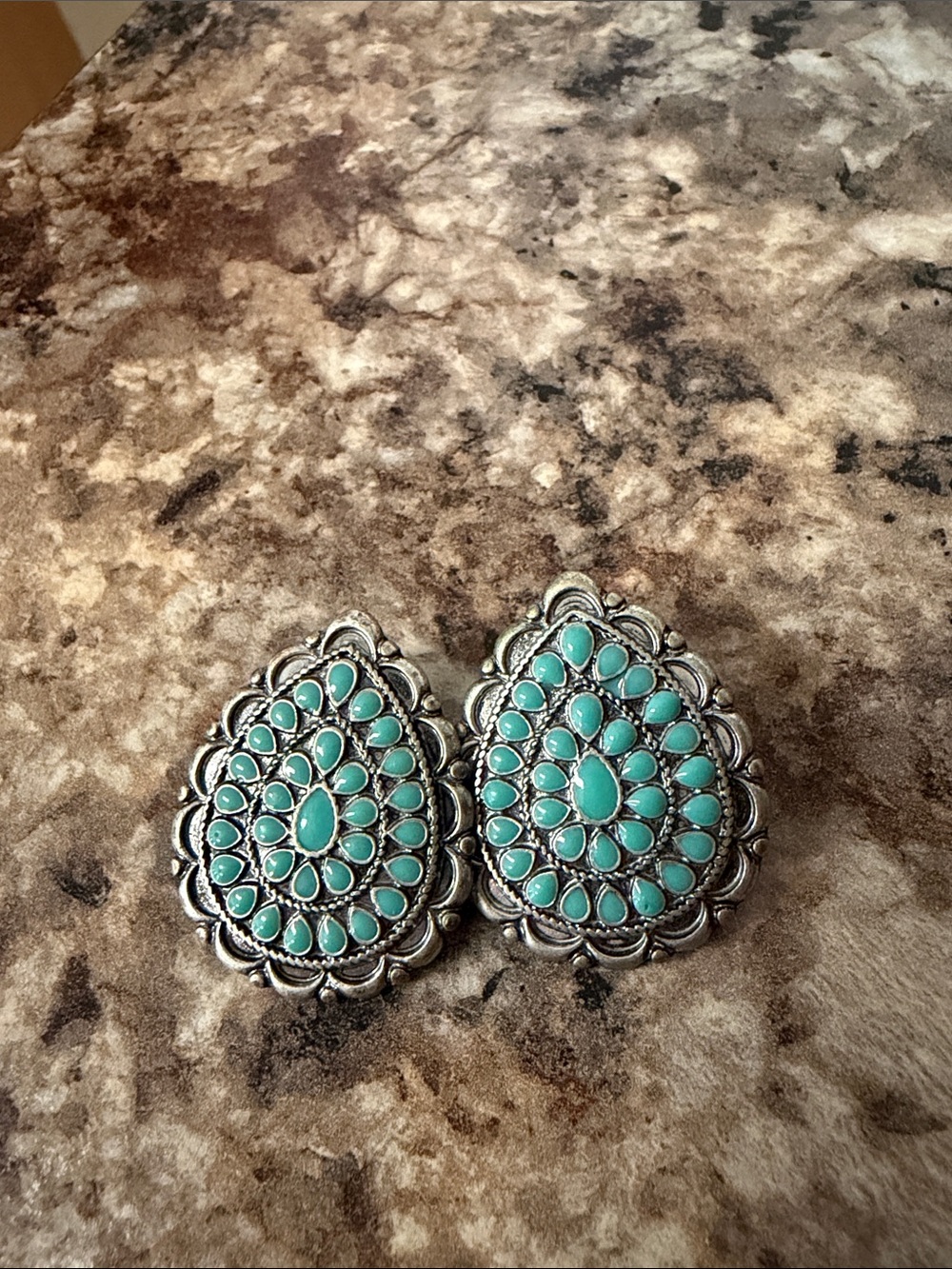 Turquoise Teardrop Cluster Earrings - Women Jewelry